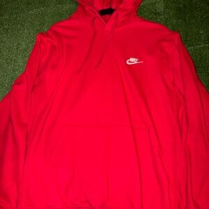 Nike Men's Red Crewneck Hoodie with Swoosh Logo